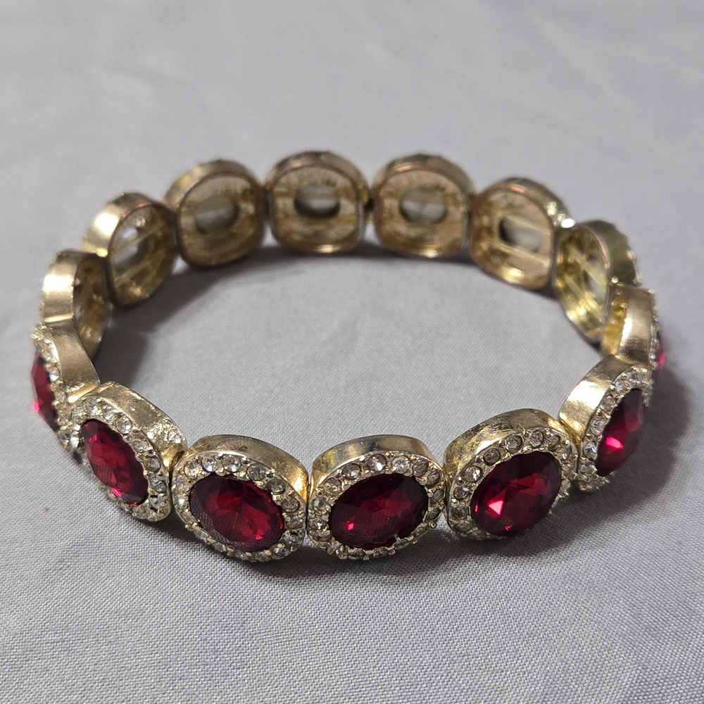 Red & Silver Rhinestone Necklace & Bracelet Set - Picture 6 of 9